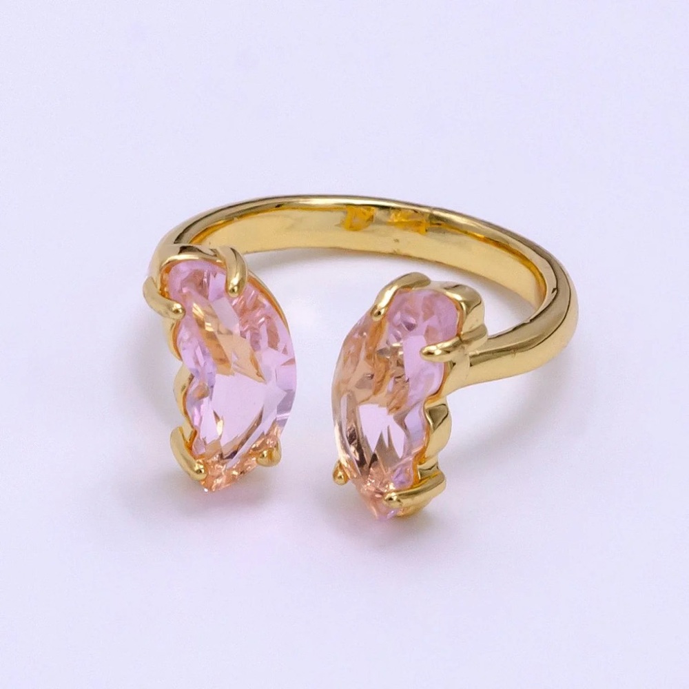 14K Gold Filled Pink, Iridescent AB CZ Butterfly Wrap Ring